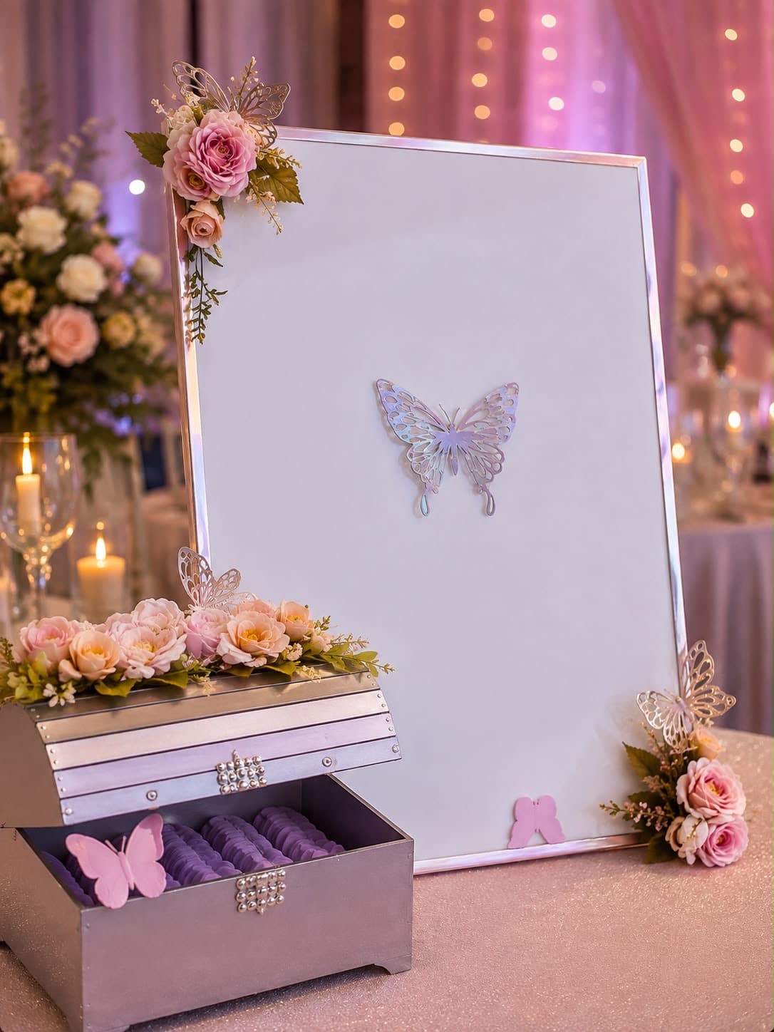 Cuadro de Firmas Mariposas, diseño de Flora Eventos Florales