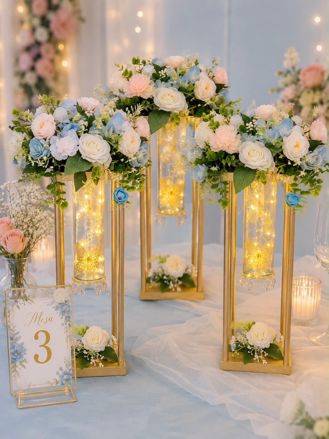 Farol Varillas Tubo, diseño de Flora Eventos Florales