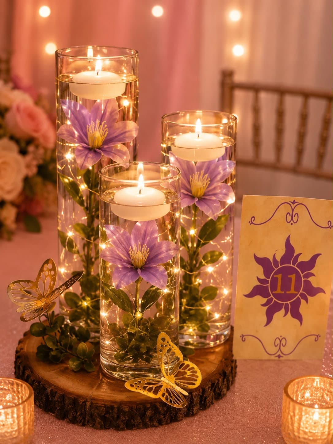 Tubos Velas Flotantes, diseño de Flora Eventos Florales